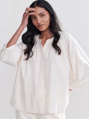 Jenni Kayne Willow Stripe Ivory Blouse with Taupe Stripes